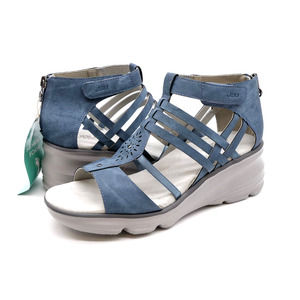 JBU Orchid Womens 8 Sandals Denim Blue Strappy Wedge Heel Open Toe Rear Zip